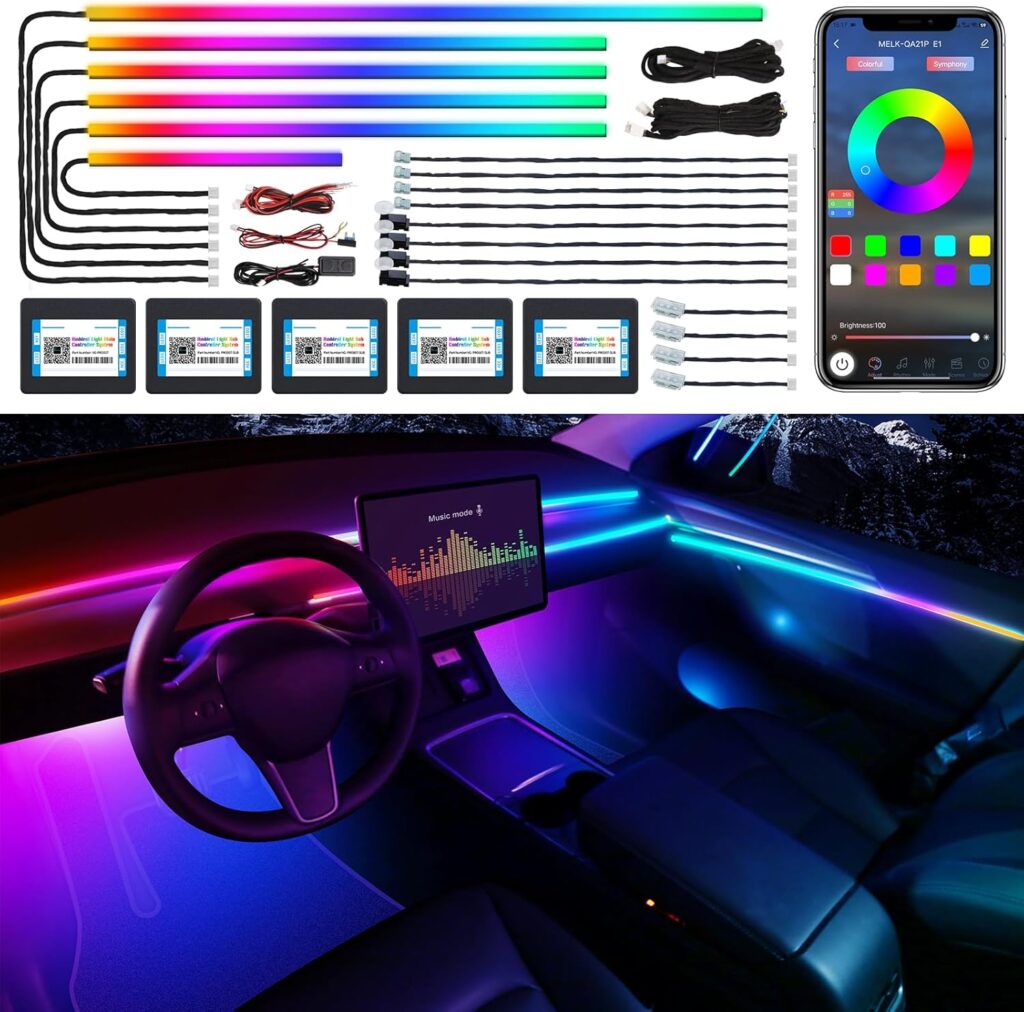 Dreamcolor Acrylic Interior Car LED Strip Light, RGB 18 in 1 with 175 inches 600 LEDs Ambient Lighting Kits, Dual Zone Sound Active LED Strip for Car