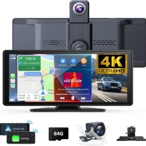 10.26" Wireless Carplay Screen 360 Rotation 4K Dash Cam Carplay/Android Auto Auto Stereo Auto Audio Empfänger mit 1080p Backup Kamera GPS Navigation/Spiegel Link/Sprachsteuerung/Siri
