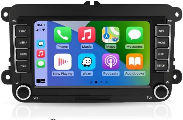 7-Zoll-Display-Autoradio für Volkswagen Seat Golf Passat Jetta Beetle Tiguan Touran EOS Skoda Seat Doppel-Din-Touchscreen-Bluetooth-Radio mit kabellosem CarPlay Android Auto GPS