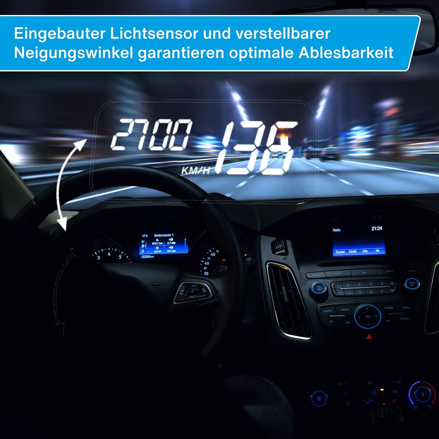 Head Up OBD2 & HUD Display Geschwindigkeitsmesser Auto Tachometer Wassertemperaturmesser Motordrehzahl, Preis-Leistungssieger, 12 V - Image 9
